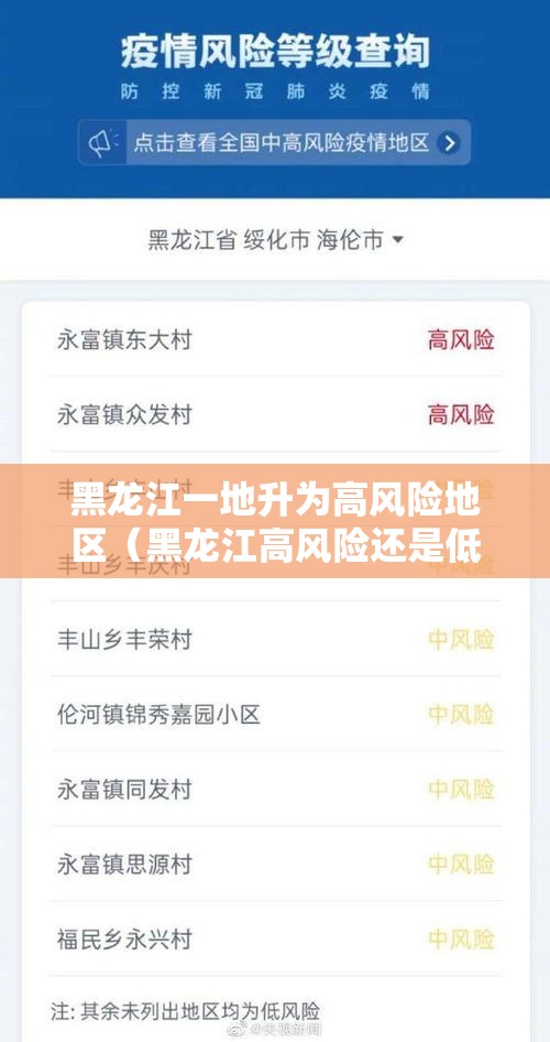黑龙江一地升为高风险地区(黑龙江高风险还是低风险) 黑龙江一地升为高风险地区(黑龙江高风险还是低风险)