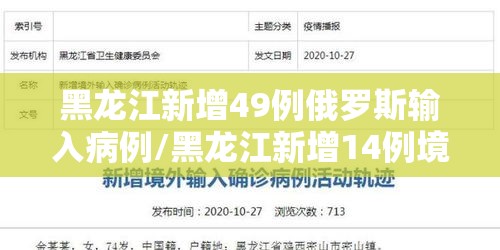 黑龙江新增49例俄罗斯输入病例/黑龙江新增14例境外输入确诊病例