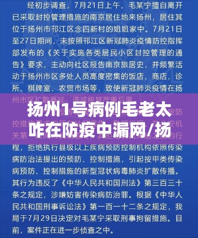 扬州1号病例毛老太咋在防疫中漏网/扬州疫情毛老太情况 扬州1号病例毛老太咋在防疫中漏网/扬州疫情毛老太情况
