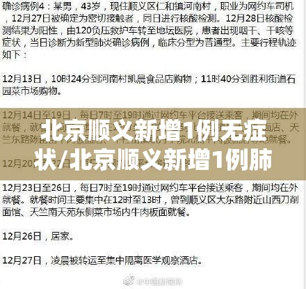 北京顺义新增1例无症状/北京顺义新增1例肺炎 北京顺义新增1例无症状/北京顺义新增1例肺炎