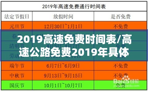 2019高速免费时间表/高速公路免费2019年具体时间 2019高速免费时间表/高速公路免费2019年具体时间