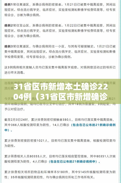 31省区市新增本土确诊2204例(31省区市新增确诊12例本土4例) 31省区市新增本土确诊2204例(31省区市新增确诊12例本土4例)