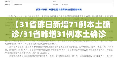 【31省昨日新增71例本土确诊/31省昨增31例本土确诊】 【31省昨日新增71例本土确诊/31省昨增31例本土确诊】