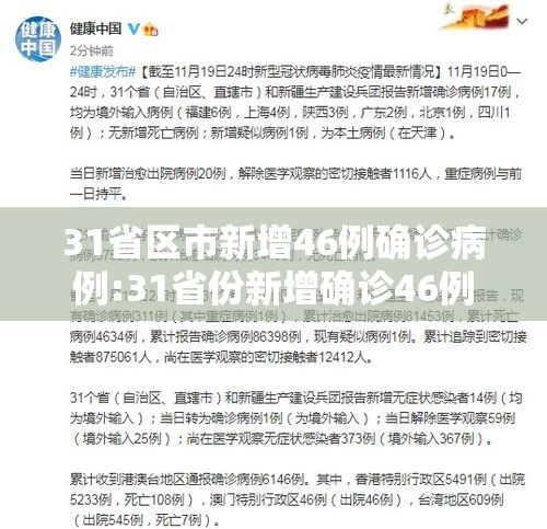 31省区市新增46例确诊病例:31省份新增确诊46例 31省区市新增46例确诊病例:31省份新增确诊46例