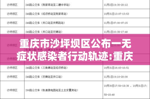 重庆市沙坪坝区公布一无症状感染者行动轨迹:重庆沙坪坝新型冠状病毒 重庆市沙坪坝区公布一无症状感染者行动轨迹:重庆沙坪坝新型冠状病毒