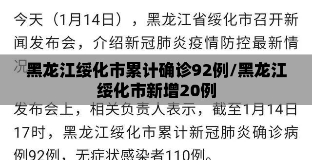 黑龙江绥化市累计确诊92例/黑龙江绥化市新增20例 黑龙江绥化市累计确诊92例/黑龙江绥化市新增20例