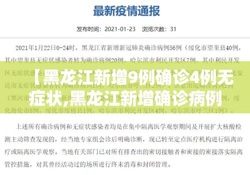 【黑龙江新增9例确诊4例无症状,黑龙江新增确诊病例5例无症状感染者3例】 【黑龙江新增9例确诊4例无症状,黑龙江新增确诊病例5例无症状感染者3例】