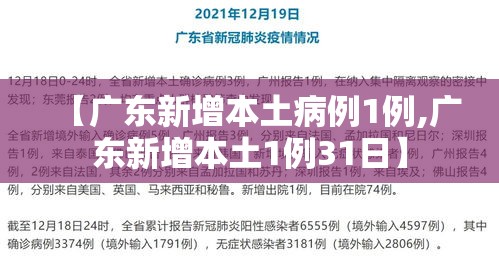 【广东新增本土病例1例,广东新增本土1例31日】 【广东新增本土病例1例,广东新增本土1例31日】