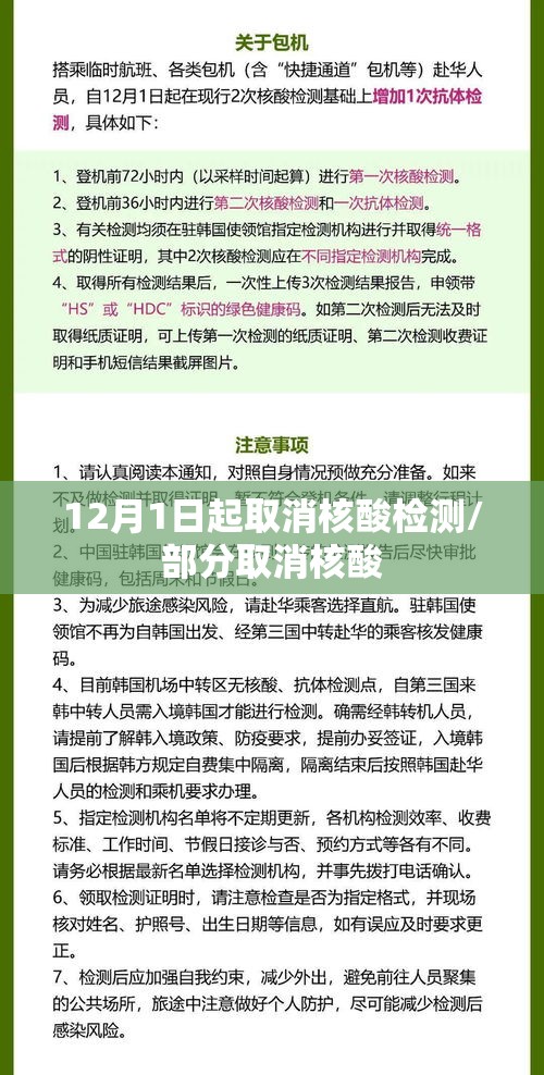 12月1日起取消核酸检测/部分取消核酸 12月1日起取消核酸检测/部分取消核酸