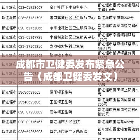 成都市卫健委发布紧急公告(成都卫健委发文) 成都市卫健委发布紧急公告(成都卫健委发文)