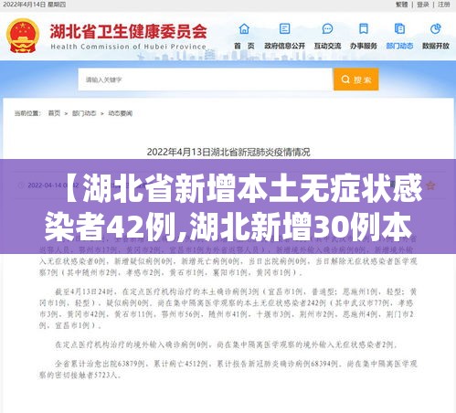 【湖北省新增本土无症状感染者42例,湖北新增30例本土无症状】 【湖北省新增本土无症状感染者42例,湖北新增30例本土无症状】