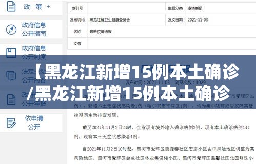 【黑龙江新增15例本土确诊/黑龙江新增15例本土确诊病例】 【黑龙江新增15例本土确诊/黑龙江新增15例本土确诊病例】