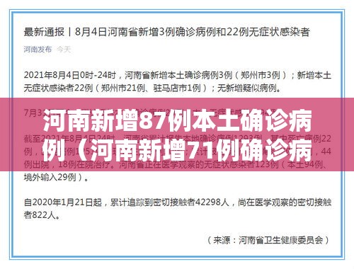 河南新增87例本土确诊病例(河南新增71例确诊病例) 河南新增87例本土确诊病例(河南新增71例确诊病例)
