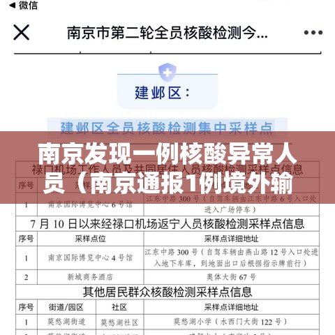 南京发现一例核酸异常人员(南京通报1例境外输入关联核酸阳性人员) 南京发现一例核酸异常人员(南京通报1例境外输入关联核酸阳性人员)