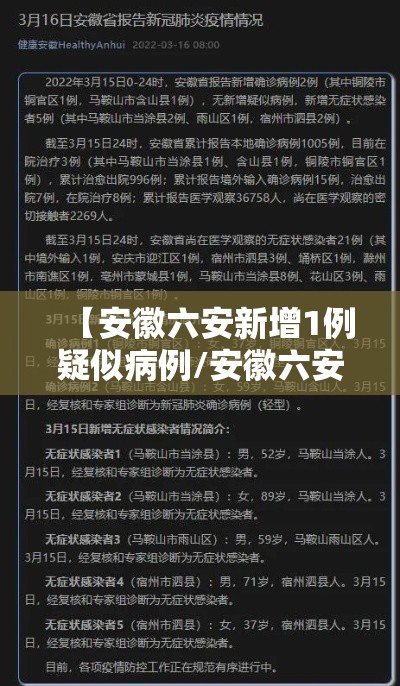 【安徽六安新增1例疑似病例/安徽六安新增1例本土】 【安徽六安新增1例疑似病例/安徽六安新增1例本土】