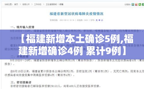 【福建新增本土确诊5例,福建新增确诊4例 累计9例】 【福建新增本土确诊5例,福建新增确诊4例 累计9例】